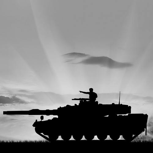 Silhouette of a tank with a soldier